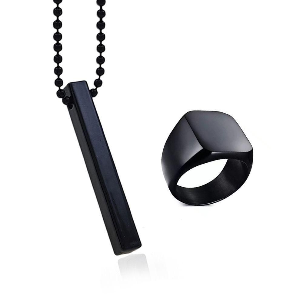 Black vertical Bar Pendant with Ring for Men